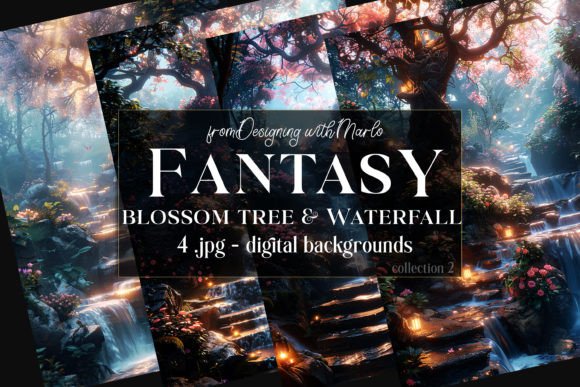 Download Blossom Tree Waterfall Fantasy Backgroun - Blossom tree Collection