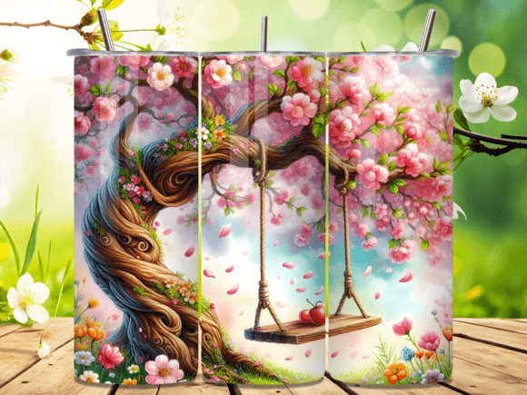 Download Cherry Blossom Tree Swing Tumbler Wrap - Blossom tree Collection